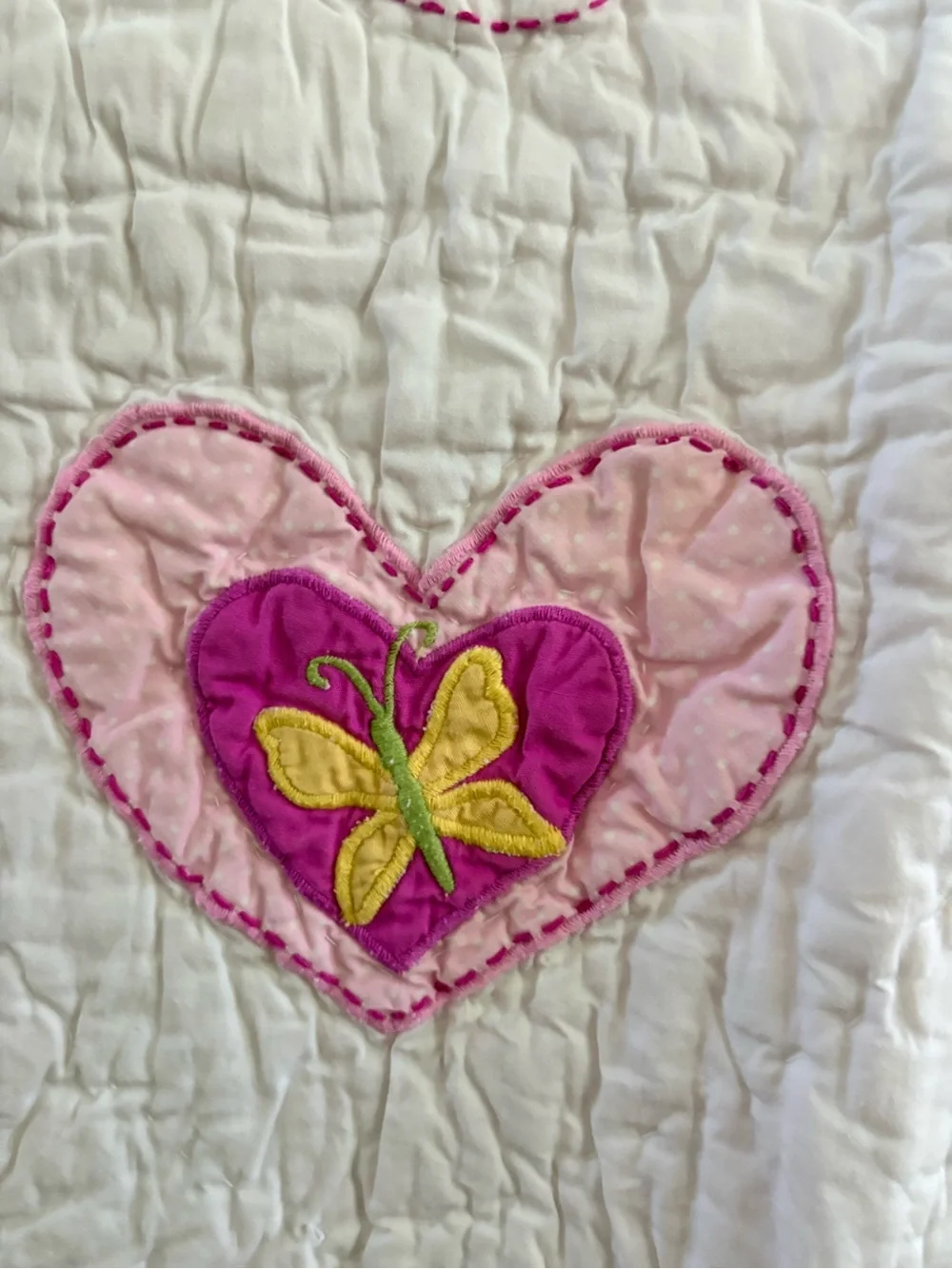 Vintage POTTERY BARN KIDS Crib Toddler Quilt Blanket Pink Green Gingham Hearts